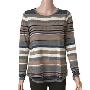 Croft & Barrow Pullover Sweater PL Brown & Gray Textured Stripe Long Sleeve